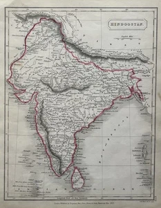 1829 Hindustan India Original Antique Hand Coloured Map by Sidney Hall - Picture 1 of 5