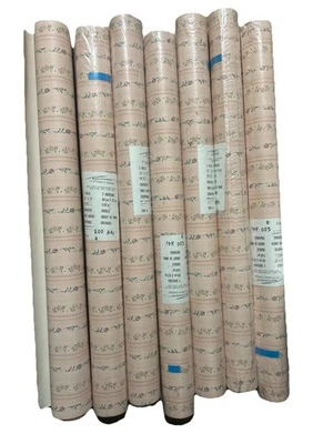 7 Vintage Floral Pink Schumacher Pre-Pasted Wallpaper Rolls - Image 1 of 4
