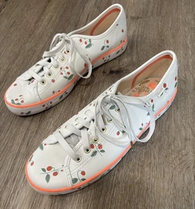 Keds x Rifle Paper Co. Kickstart Leder weiß rot Erdbeere Turnschuhe Größe 9,5 - Bild 1 von 12