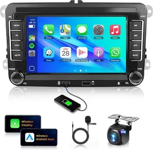 7" Double-DIN Stereo Wireless CarPlay Android Auto for VW Volkswagen Seat Skoda - Picture 1 of 8
