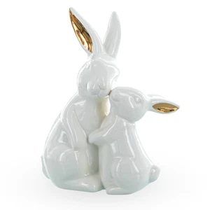 Statuina pasquale in ceramica di mamma coniglietto con il suo piccolo - Foto 1 di 4