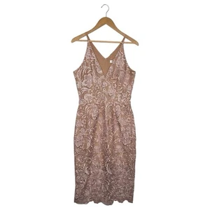 Abito La Popolazione Donna Grande Rosa Pizzo Sovrapposizione Floreale Midi Scollo V Cocktail - Foto 1 di 10