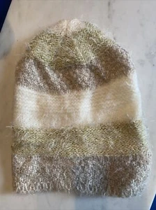 Anthropolgie Ivory Beige Gold Metallic Beanie New Soft - Picture 1 of 4