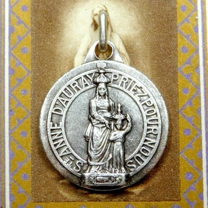 Saint Anne & Virgin Mary Child. Basilica Medal. French Antique Religious Pendant - Picture 1 of 4