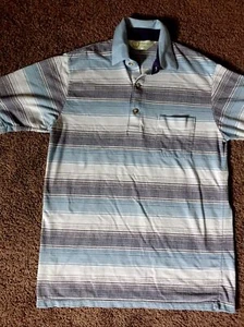 Palmland Club Short Sleeve Polo/Golf Shirt Vtg.Single Stitch Striped BLU Mens M - Picture 1 of 8