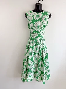 Hobbs Dress Size Uk 8 P Linen Green Floral Flare Wrap Belted Twitchill Occasion - Picture 1 of 12