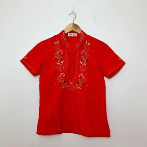 Blusa floral Lily vintage bordada roja manga corta, talla 32 - Imagen 1 de 4