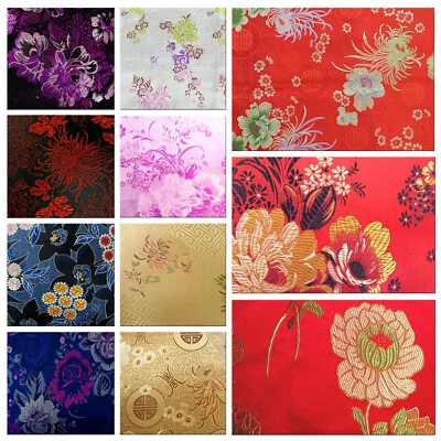 Faux Silk Brocade (Flora Pattern) Jacquard Damask Kimono Fabric Material BL12 - Image 1 of 4