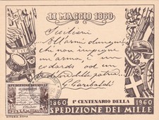 1960 Centenario Spedizione dei Mille - cartolina maximum affrancata con annullo