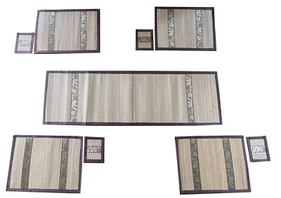 Handmade Table Runner with Placemats and Coasters Set 4 Elephant Natural Straw  - Image 1 of 4