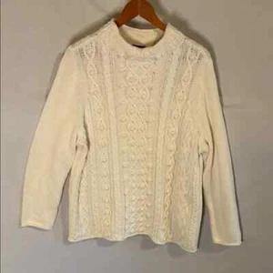 Talbots Cable Knit Pullover Crewneck Sweater Women 1XP Cotton Long Sleeve Cream - Picture 1 of 6