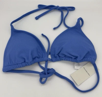 Top de biquíni Abercrombie & Fitch azul com nervuras triângulo tamanho pequeno novo com etiquetas - Imagem 1 de 2