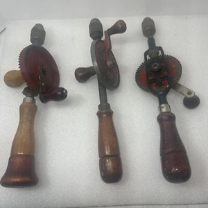 Vintage Lot Three 3 Hand Drills Viking Craftsman Unbranded With Drill Bits - Picture 1 of 12