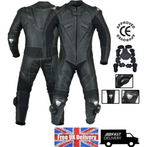Trajes de carreras de cuero para hombre motociclista motocicleta motocicleta armadura aprobada CE negro - Imagen 1 de 12