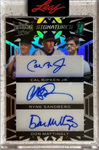 2023 LEAF VIBRANCE RIPKEN SANDBERG MATTINGLY TRIPLE AUTO BLACK PRISMATIC 1/4 - Picture 1 of 1