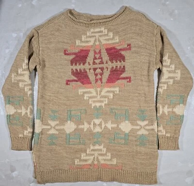 Suéter Tejido Lauren Ralph Lauren M Tostado Azteca Suroeste Mezcla de Lino Occidental  Foto 1 de 4