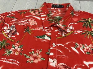 Hawaiian Christmas Surfing Santa 3XL palm flamingo flowers board shirt - Picture 1 of 10