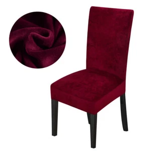 Solid Velvet Spandex Stretch High Back Dining Chair Covers Slipcovers Protector - Picture 1 of 30