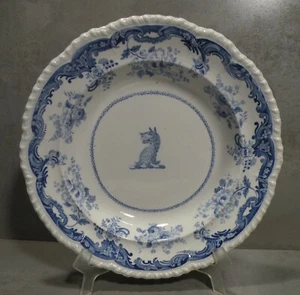 c.1830 MINTON Blue Transferware CINESE MARINE ARMORIAL piatto zuppa 10,25 pollici - Foto 1 di 7