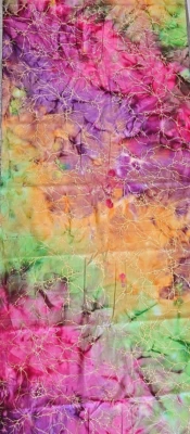 Unbranded Tie Dye Green Orange Purple Pink Gold Lightning Metallic Fabric 2.5yds - Image 1 of 2