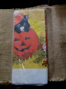 CUBIERTA DE MESA DE PAPEL HALLOWEEN AMERICAN GREETINGS AÑOS 70 NUEVO ~ GATO NEGRO EN CALABAZA - Imagen 1 de 7