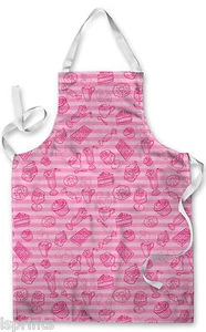 Splashproof Novelty Apron Pink Stripes & Cakes Cooking Painting Art Kitchen - Picture 1 of 2