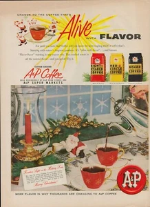 Pubblicità stampa vintage 1955 supermercato negozio alimentari A&P anni 50 caffè otto cerchi rossi - Foto 1 di 9
