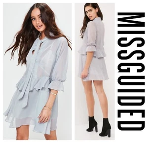 MISSGUIDED SEXY DRAPE FLOWY TIE NECK RUFFLE DRESS Sz 4 UK 8 NEW - Picture 1 of 10