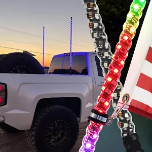 2X 3ft RGB Spiral LED Whip Light Antenna Chase+Flag For Chevrolet Silverado 1500 - Picture 1 of 16