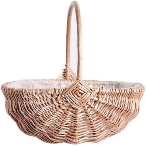 Handwoven Flower Basket with Handle, Willow Storage Basket Empty Wicker Picnic B Cover