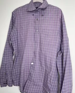 Van Heusen Mens Dress Shirt Purple Plaid Collared Button Up Size M - Picture 1 of 8