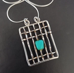 Vintage Modernist Necklace Sterling Silver Lariat Artisan Geometric Pendant 18 - Picture 1 of 17