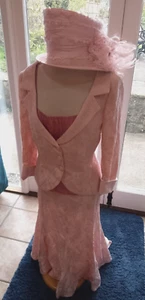 Paddy Campbell Light Pink Silk Wedding Suit Size 16 with Victoria Ann Pink Hat - Picture 1 of 15