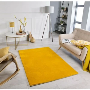 Alfombras peludas de sala de estar y dormitorio súper suaves amarillo mostaza ultra lujosas de pila baja - Imagen 1 de 6