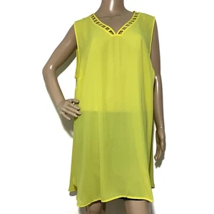 Catherines Yellow Sheer Tunic Cut Out Neckline Plus Women Size 2X 22/24W - Foto 1 di 4