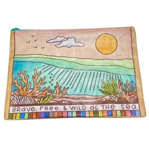 PRIMITIVES BY KATHY Clutch Tasche groß 14 Zoll Reißverschluss Meer Strand inspiriert - Bild 1 von 10