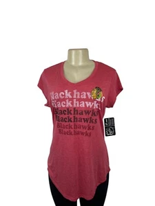 Chicago Blackhawks NHL Womens Red Short Sleeve T-Shirt M 8/10 Polyester Rayon Bl - Picture 1 of 8