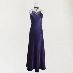 Vintage 90s gothic deep purple dark mermaidcore goth witch maxi dress prom strap - Picture 1 of 8