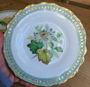 ANTIKER HANDBEMALTER DESSERTSCHRANK TELLER CHRYSANTHEMEN BLUMEN 19. JAHRHUNDERT - Bild 1 von 12