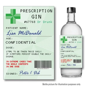 Adesivo Etichetta Bottiglia Prescrizione GIN Personalizzato Compleanno Natale Babbo Natale 137 - Foto 1 di 3