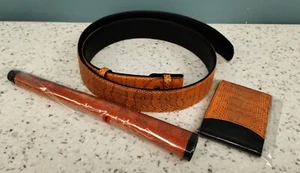 New Xotic Snakeskin Laced Leather Putter Grip, Belt Strap & Wallet Set - Orange - Picture 1 of 3