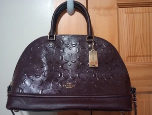 Coach Large Sierra Oxblood Signature C Patent Leather Top Zip Satchel - Picture 1 of 13