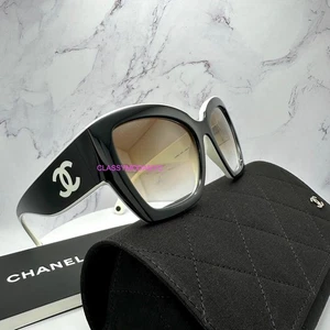 New CHANEL Sunglasses Black White CC Gradient Authentic Cat Eye Butterfly 6058 - Picture 1 of 19