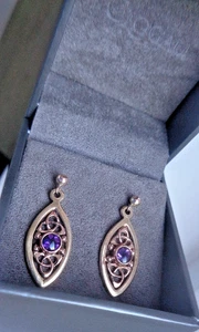 Pendientes de oro Clogau galés 9ct amarillo y rosa amatista celta reina Leonor 1998 - Imagen 1 de 6