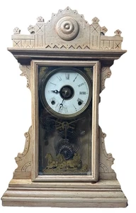 Antique 1800s E.N. Welch 8 Day 1/2 Gingerbread Kitchen Clock Fully Serviced - Picture 1 of 10