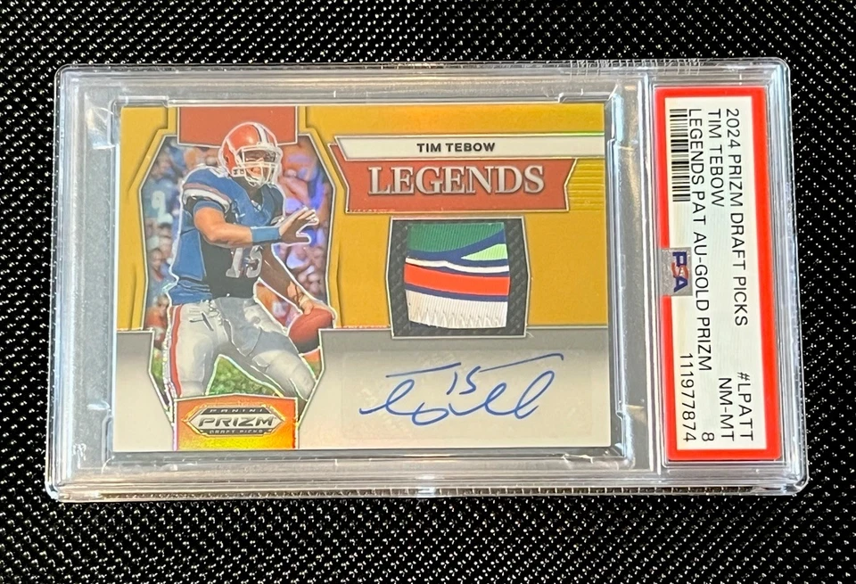 2024 Prizm Draft Picks Tim Tebow Relic Patch Auto Gold /10 UF Gators PSA 8 NFL - Image 1 of 2