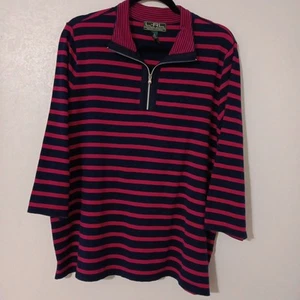 L-RL Lauren Active Damen 1/4 Zip gestreiftes Top Gr. 2x Marine/Weinrot 3/4 Arm - Bild 1 von 13
