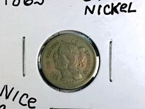 1865 3 Cent Nickel Nice 160 Year old Coin!!! + 1 FREE Tube of Gold Flake!!! - Picture 1 of 8