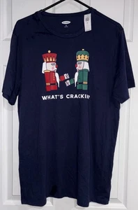 T-shirt uomo Old Navy Whats Crackin schiaccianoci taglia L alta blu navy manica corta - Foto 1 di 4