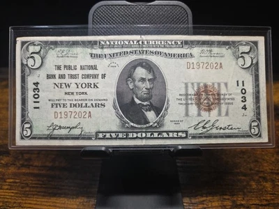1929 $5 The Public National Bank And Trust Company Of New York - Image 1 of 2